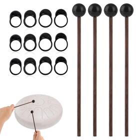 Fukaisu 1097907 4pcs 17.5cm/6.9 Inch Tongue Drum Mallets And 12pcs Finger Sleeves Wooden Wood Hand